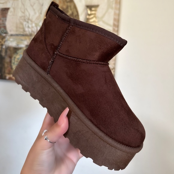 NWT!! WOMENS CHOCOLATE BROWN FUR LINED MINI PLATFORM WARM BOOTS - Picture 7 of 9